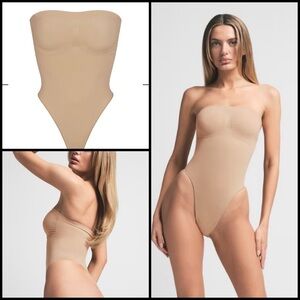 Skims seamless sculpting STRAPLESS THONG BODYSUIT in Clay Size Medium